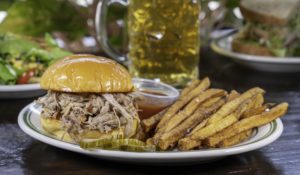 pulled pork sandwich and fries