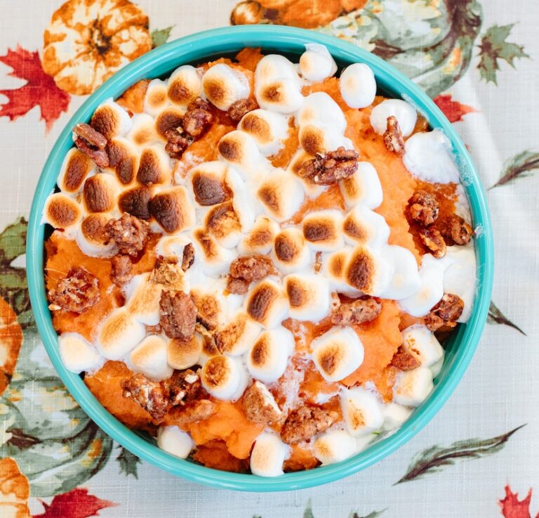 Whipped Sweet Potato with Maple Pecan Marshmallow Topping